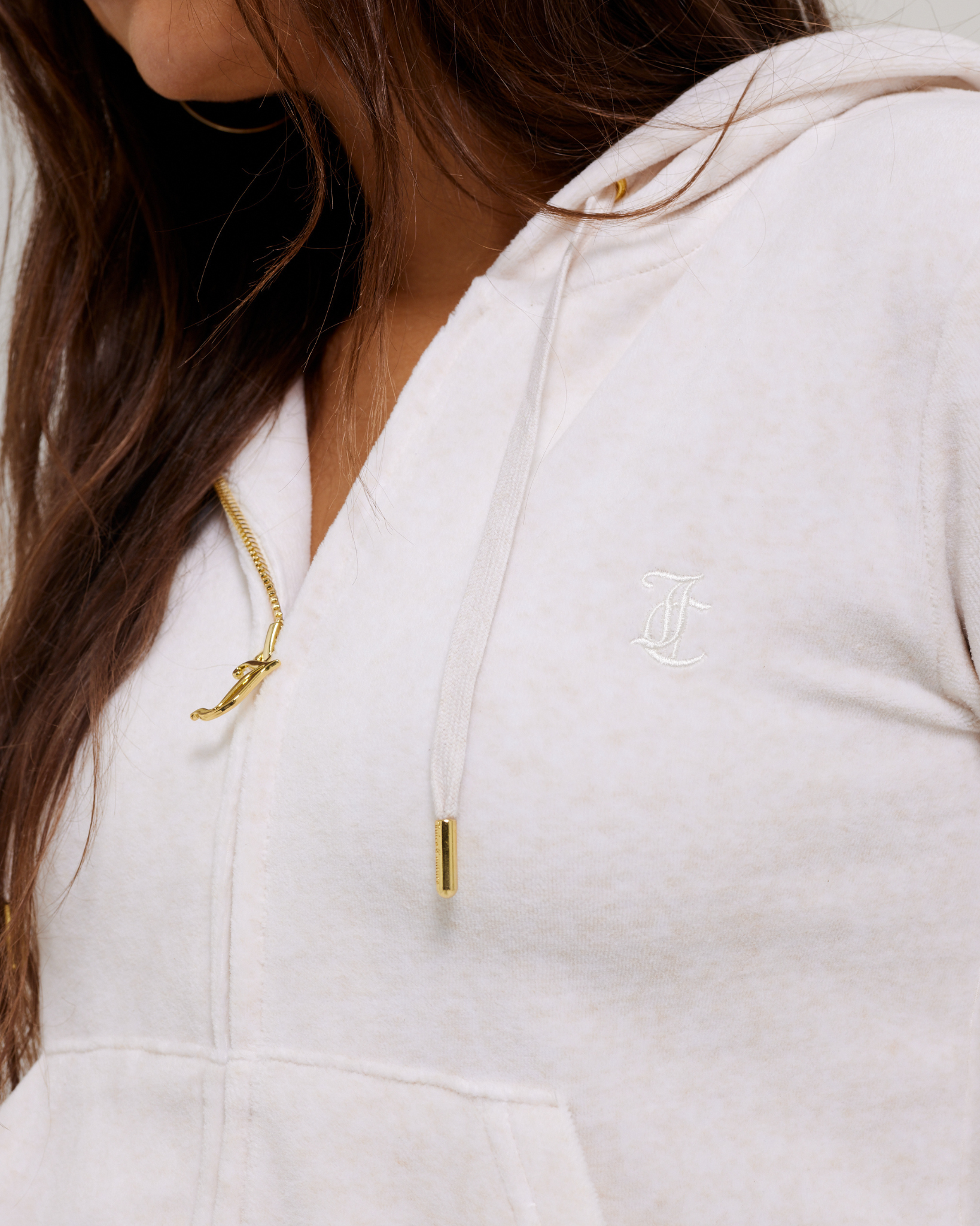 Classic Velour Robertson Zip Hoodie Gold Oatmeal Marl - Juicy Couture Scandinavia