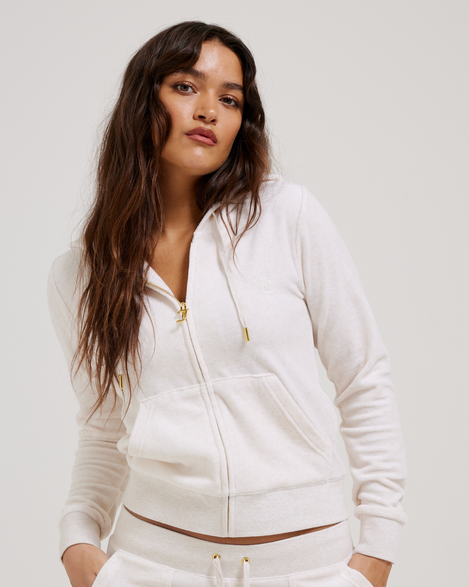 Classic Velour Robertson Zip Hoodie Gold Oatmeal Marl - Juicy Couture Scandinavia