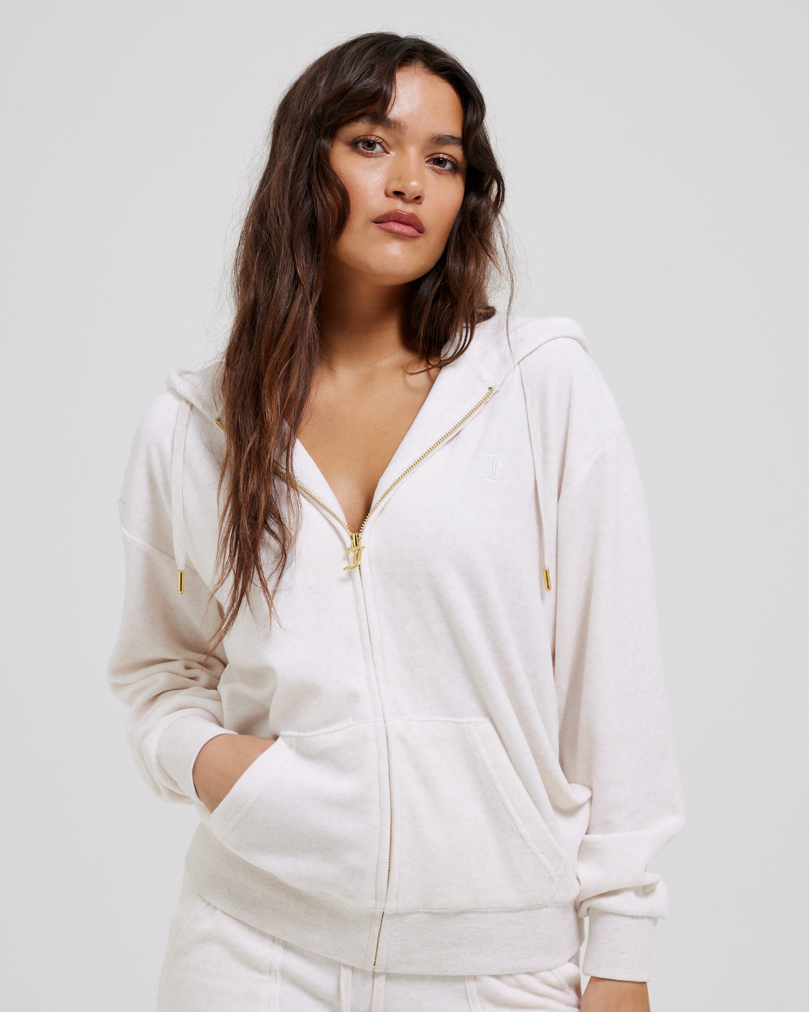 Halan Oversized Zip Through Hoodie Gold Oatmeal Marl - Juicy Couture Scandinavia