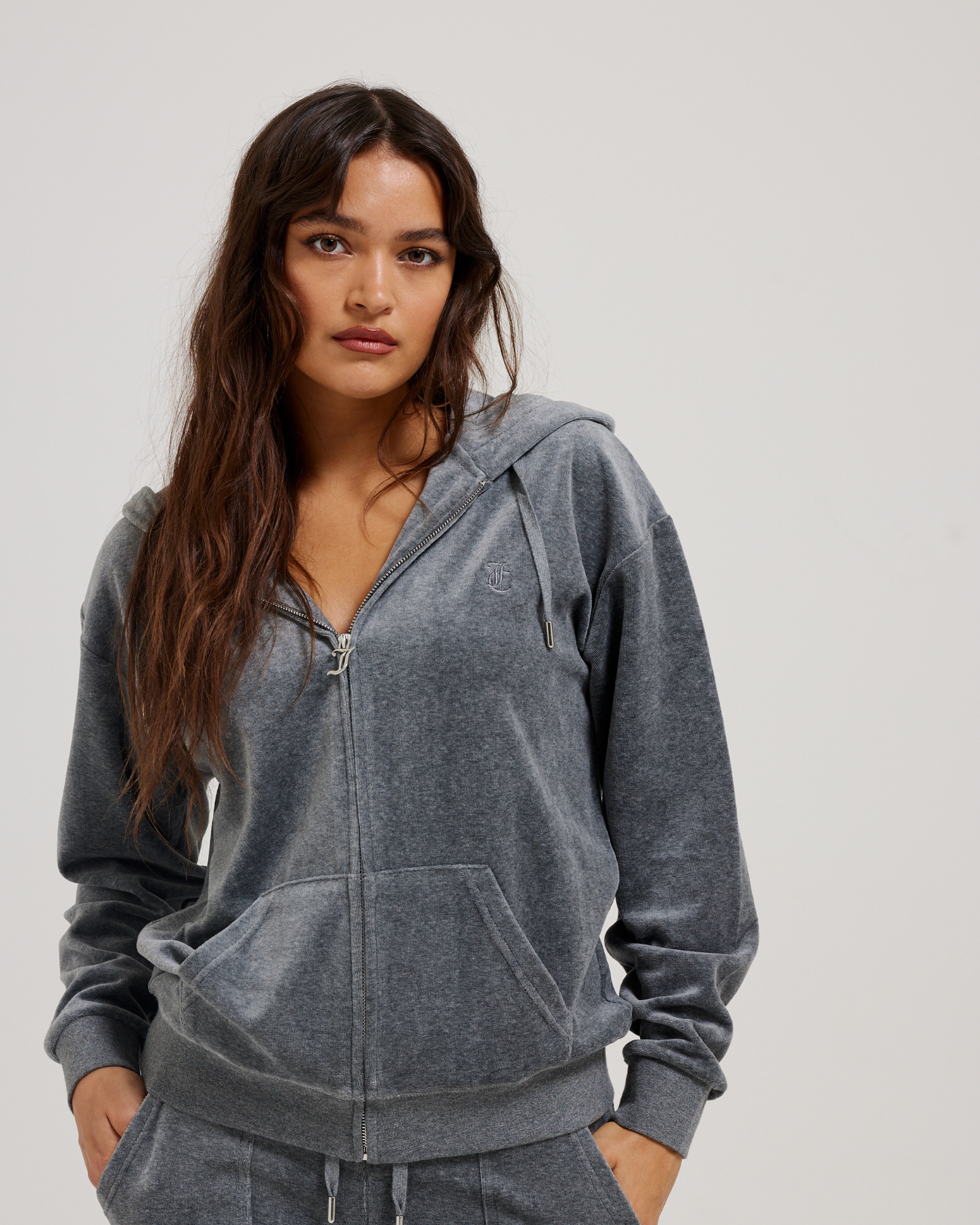 Halan Oversized Zip Through Hoodie Charcoal Marl – Juicy Couture
