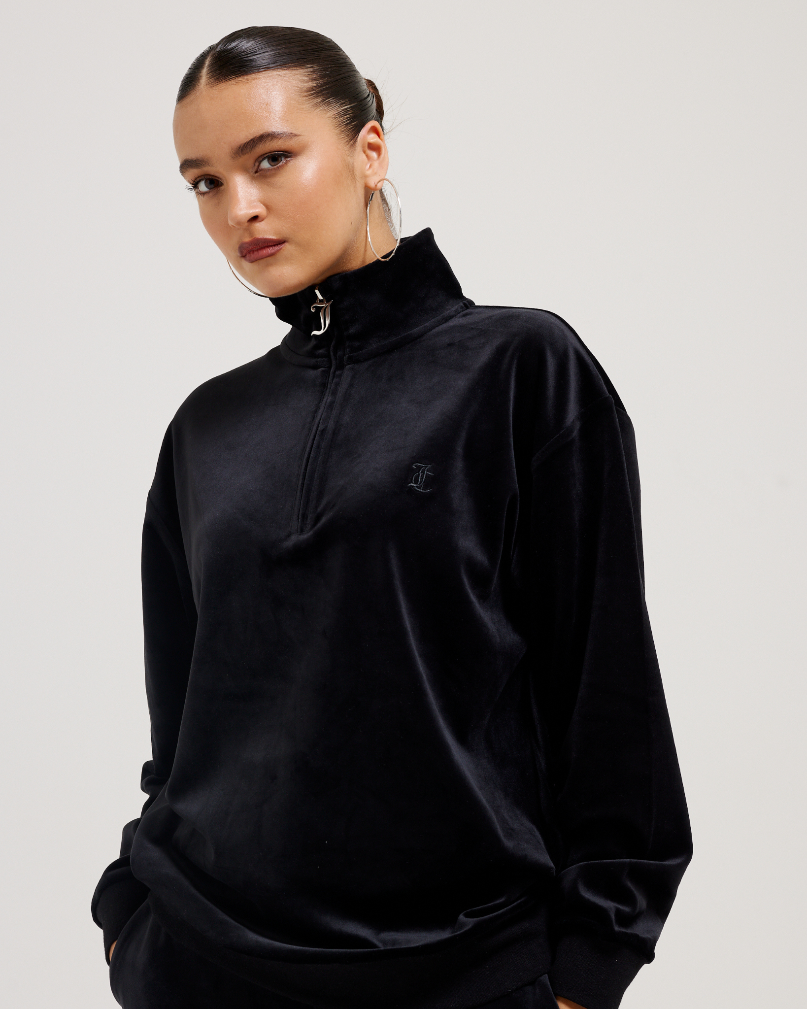 Classic Velour Oversized Pete Pullover Black - Juicy Couture Scandinavia