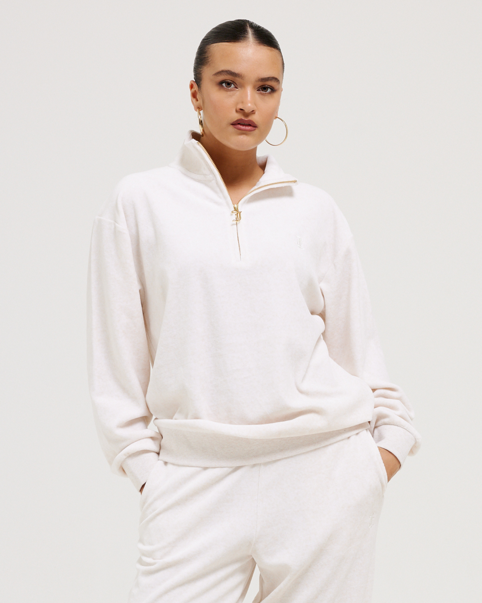 Classic Velour Oversized Pete Pullover Oatmeal Marl - Juicy Couture Scandinavia