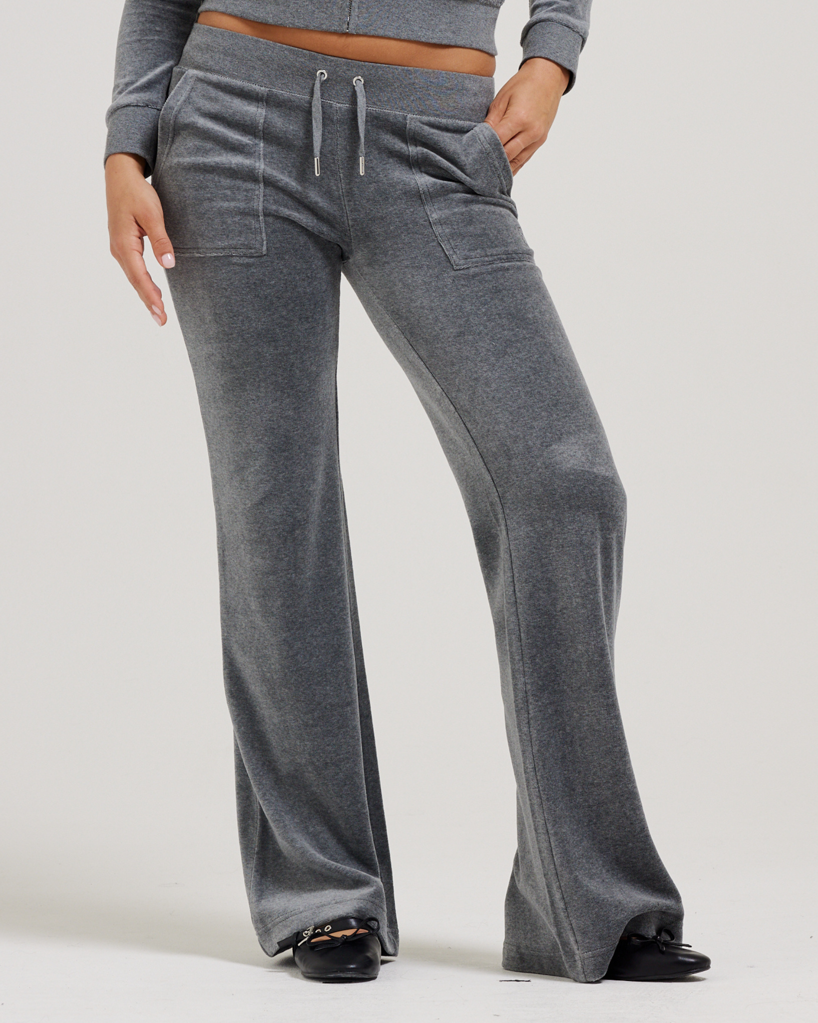 Classic Velour Layla Low Rise Pocket Flare Charcoal Marl - Juicy Couture Scandinavia