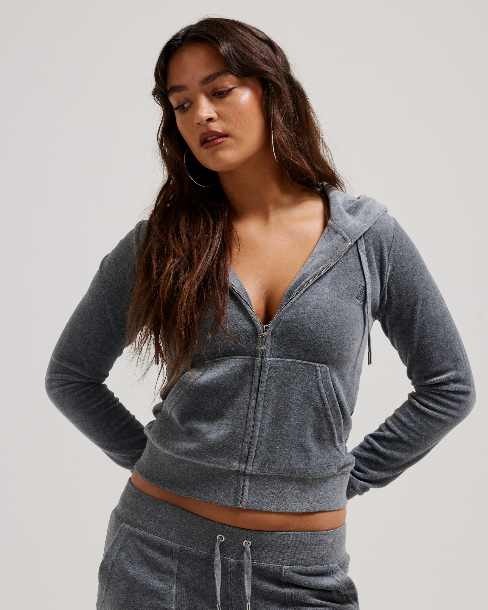 Classic Velour Robertson Zip Hoodie Charcoal Marl - Juicy Couture Scandinavia