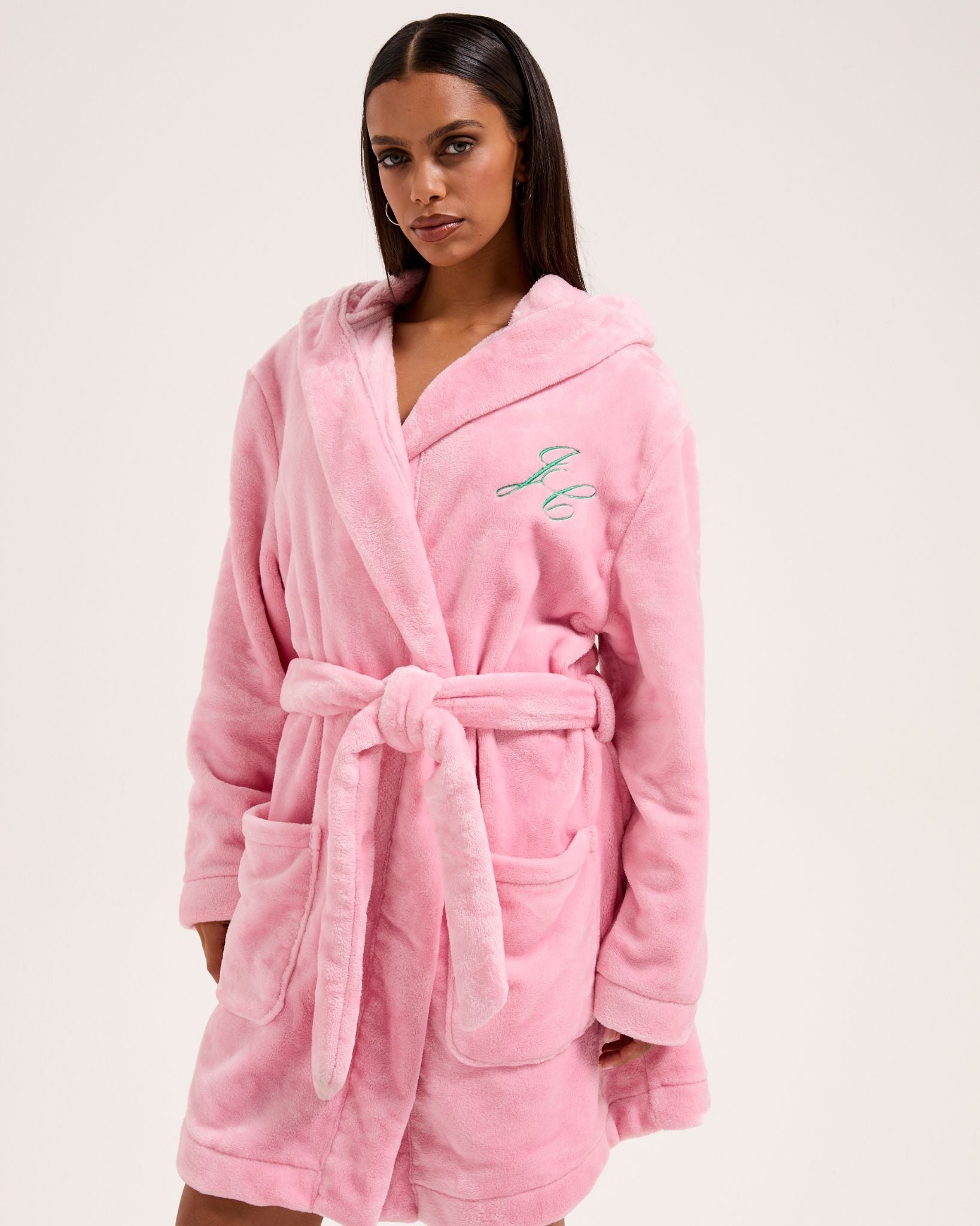 Hooded Robe Pinki Robe Womens Baby Pink Fleece Hooded Dressing