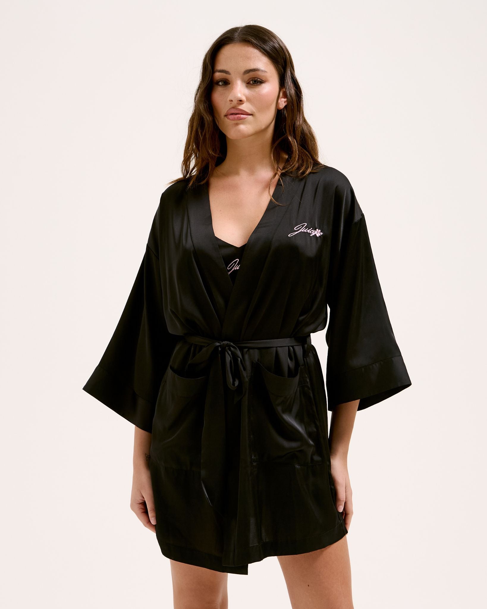 Juicy Couture Satin Robe Black