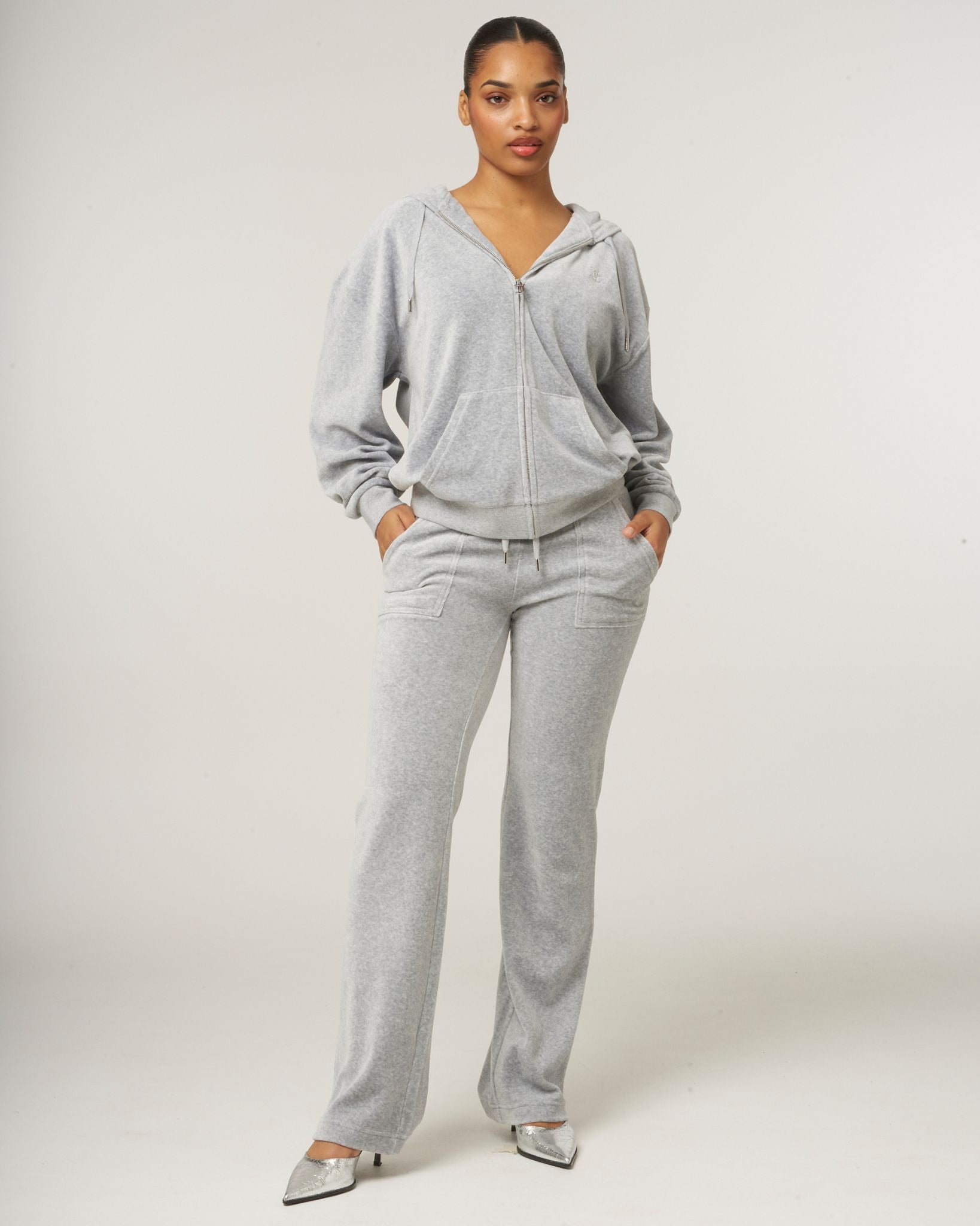Halan Oversized Zip Through Hoodie Silver Marl - Juicy Couture Scandinavia