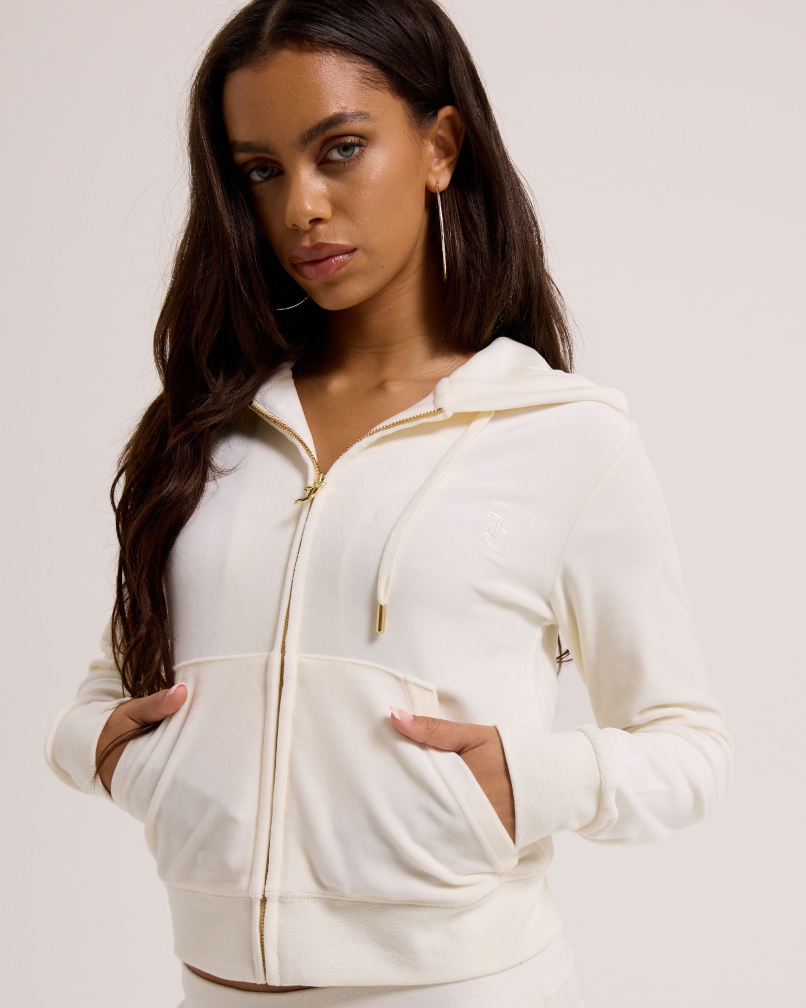 Classic Velour Robertson Zip Hoodie Sugar Swizzle Gold - Juicy Couture Scandinavia