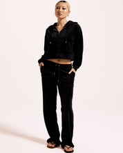 Classic Velour Brendal Crop Oversized Zip Hoodie Black - Juicy Couture Scandinavia
