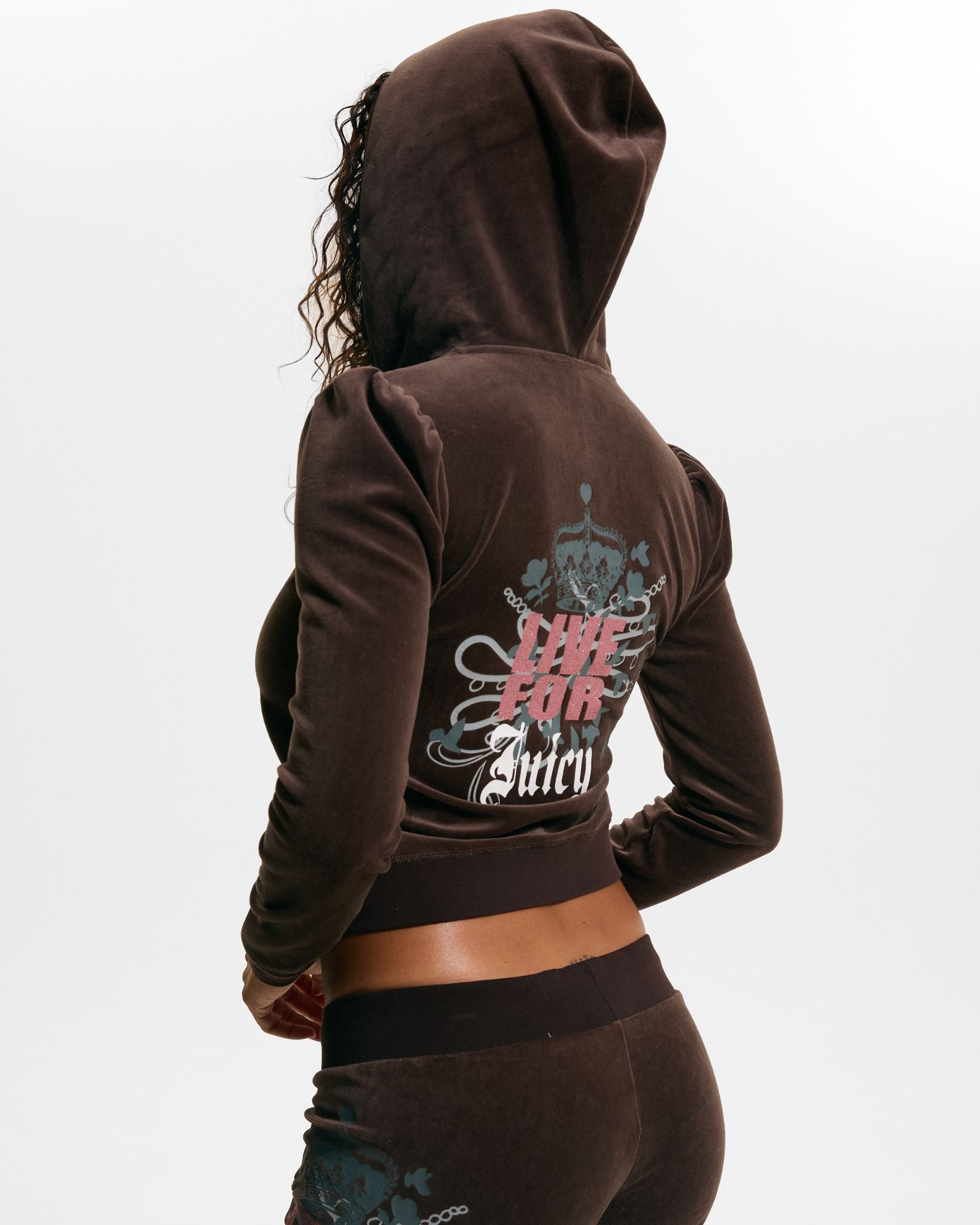 Live For Juicy Puff Sleeve Hoodie Java