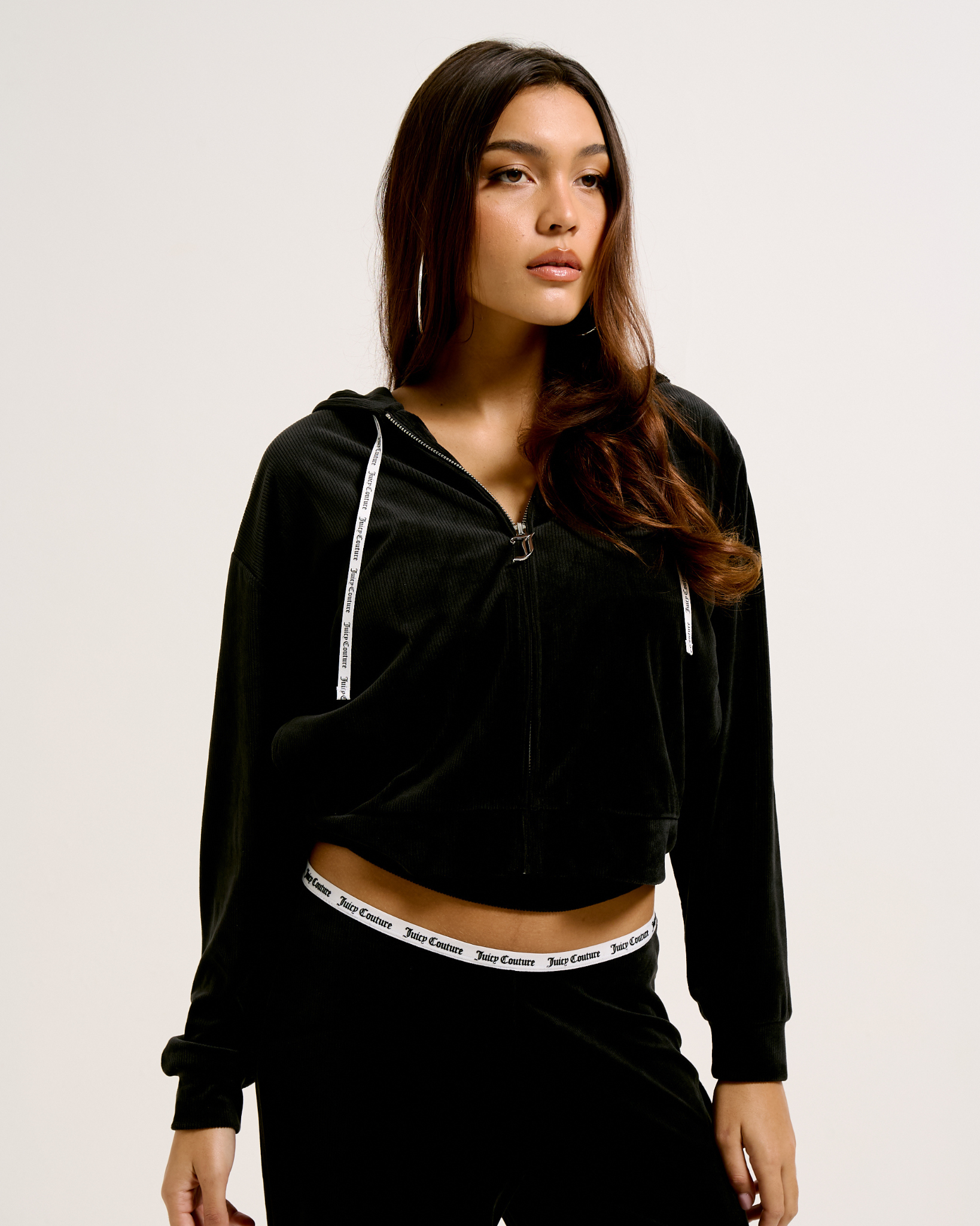 Liv Rib Velour Hoodie Black