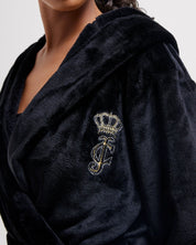 Crown Plush Hooded Robe Black