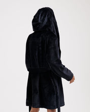 Crown Plush Hooded Robe Black