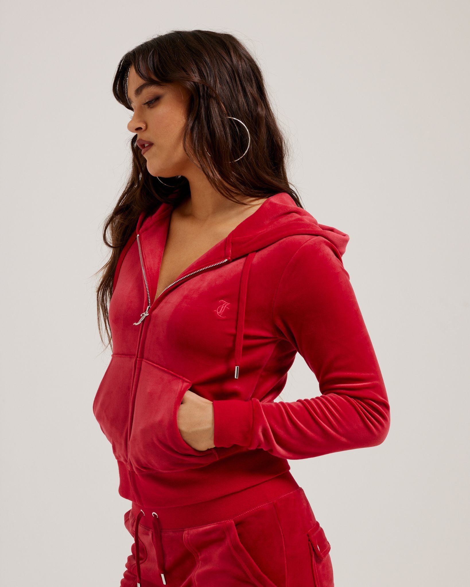 Classic Velour Robertson Zip Hoodie Astor Red