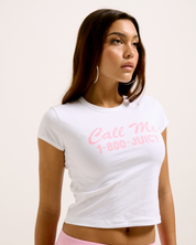 Call me 1-800 Juicy Capped Baby Sleeve T-shirt White