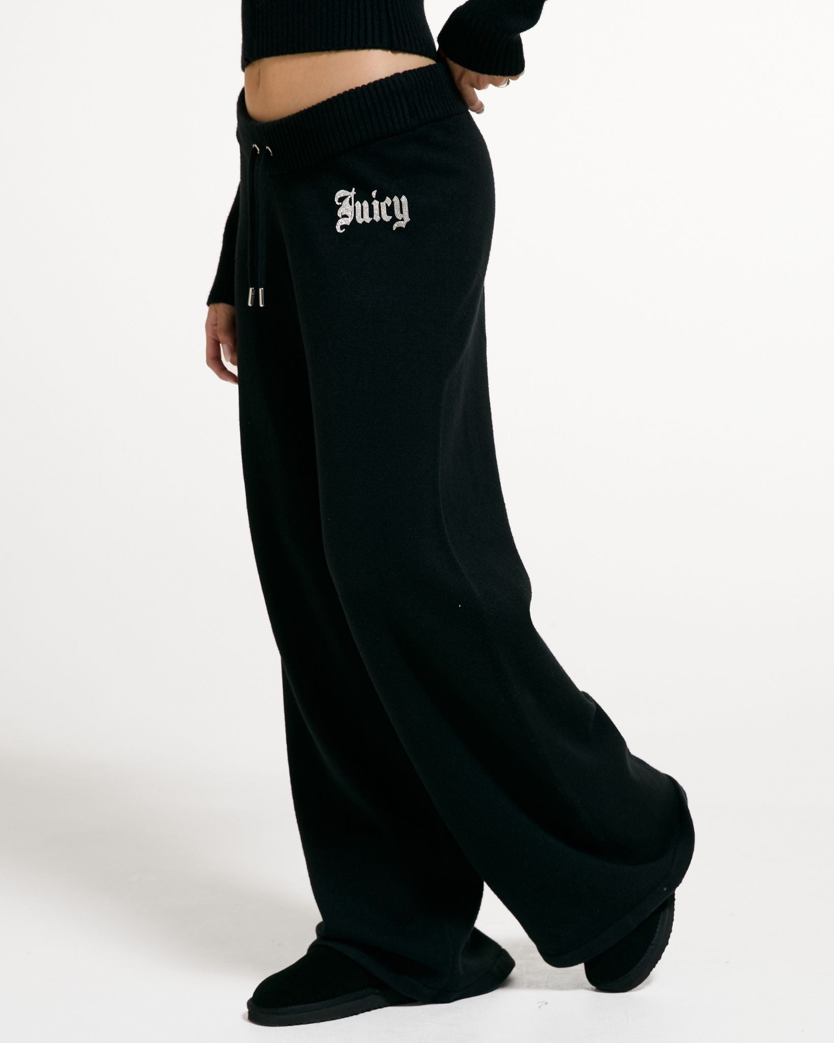 Knitted Diamante Trackpant Black