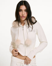 Knitted Diamante Hoodie With Fur Trim Collar Sugar Swizzle