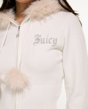 Knitted Diamante Hoodie With Fur Trim Collar Sugar Swizzle
