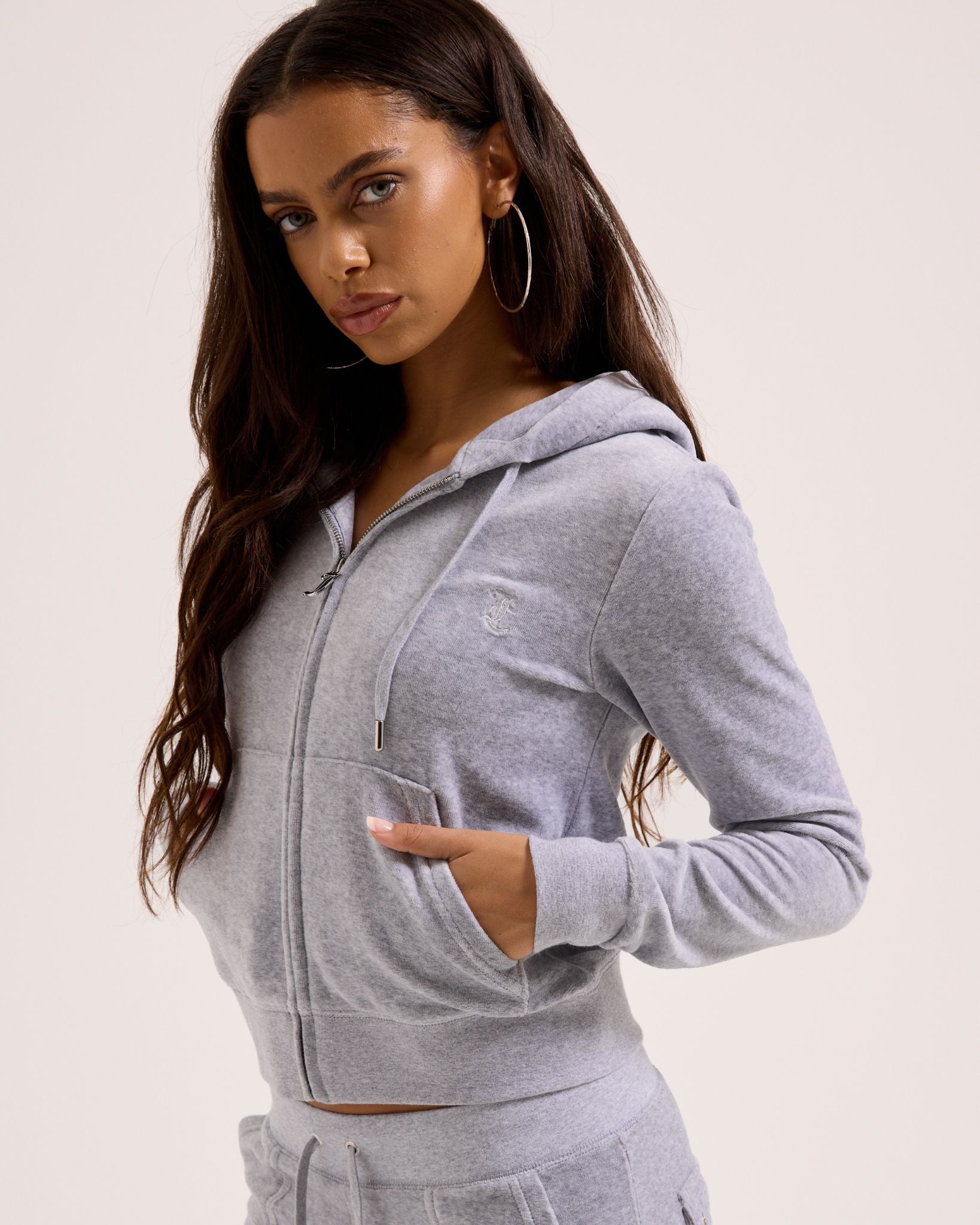 Classic Velour Robertson Zip Hoodie Silver Marl