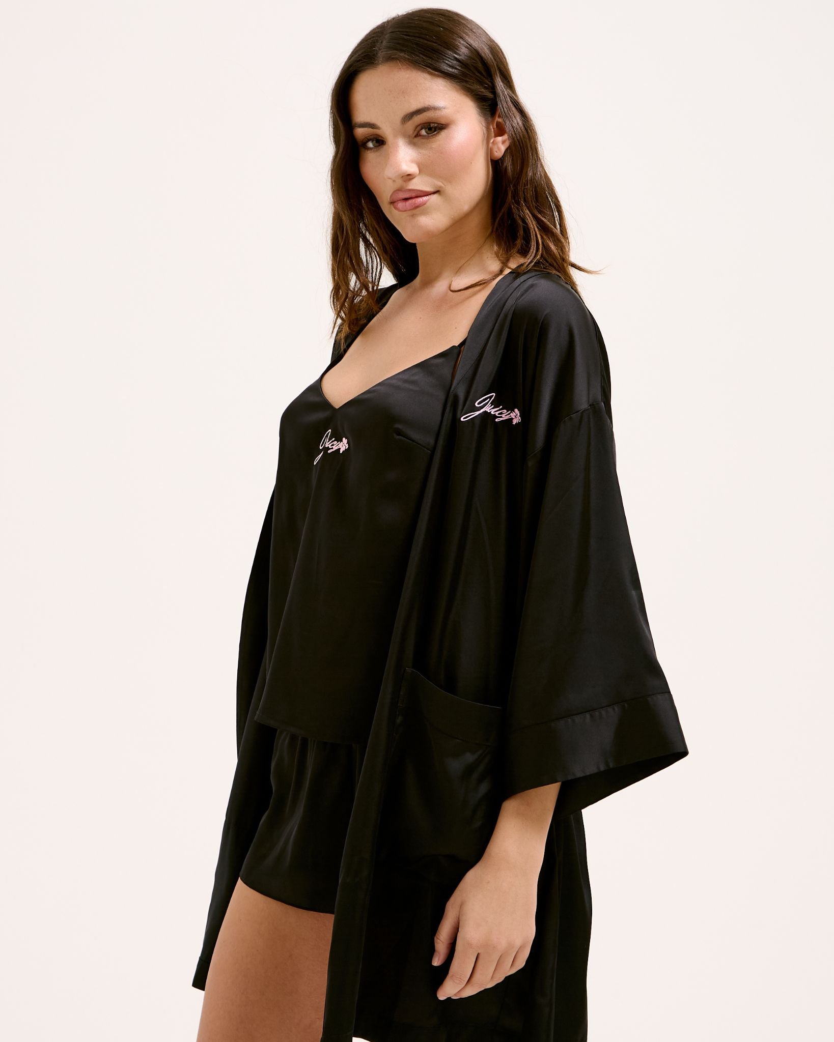 Juicy Couture Satin Robe Black