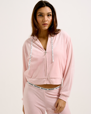 Liv Rib Velour Hoodie Almond Blossom