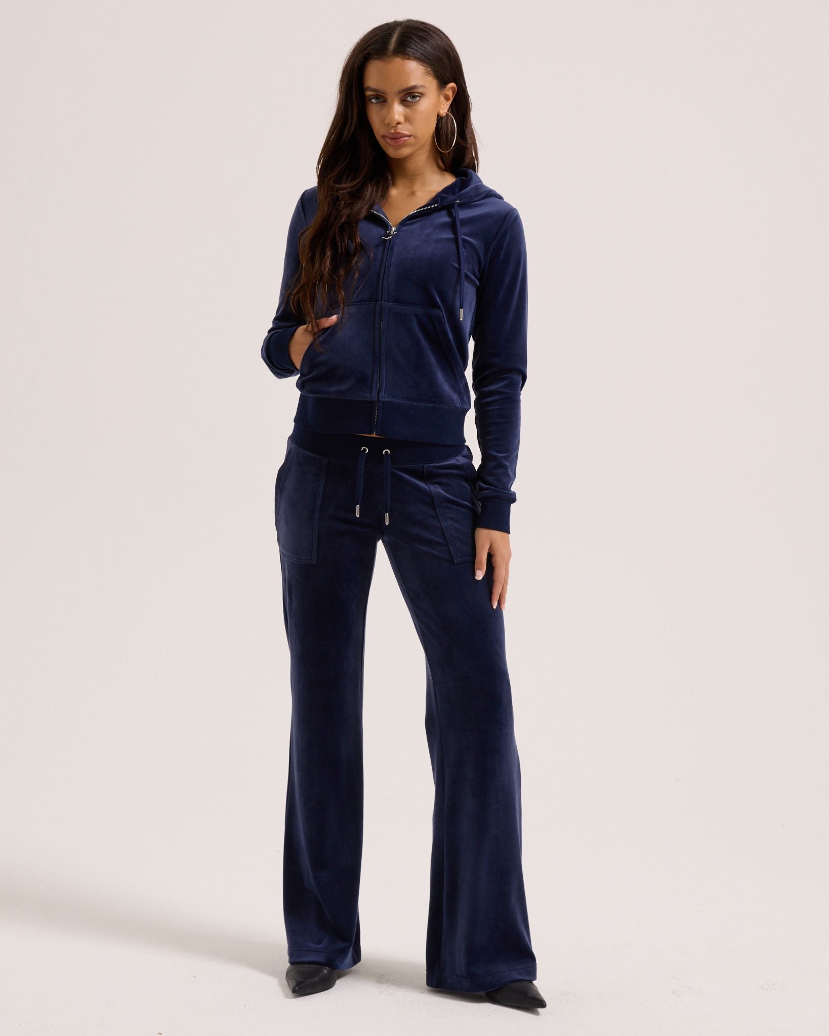 Juicy Couture Classic Velour Layla Low Rise Pocket Flare Charcoal Marl