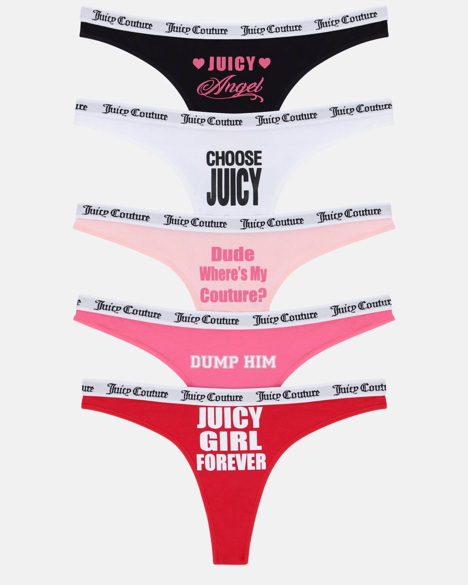 Juicy Slogan Dana 5 Pack Thong Multi Colours