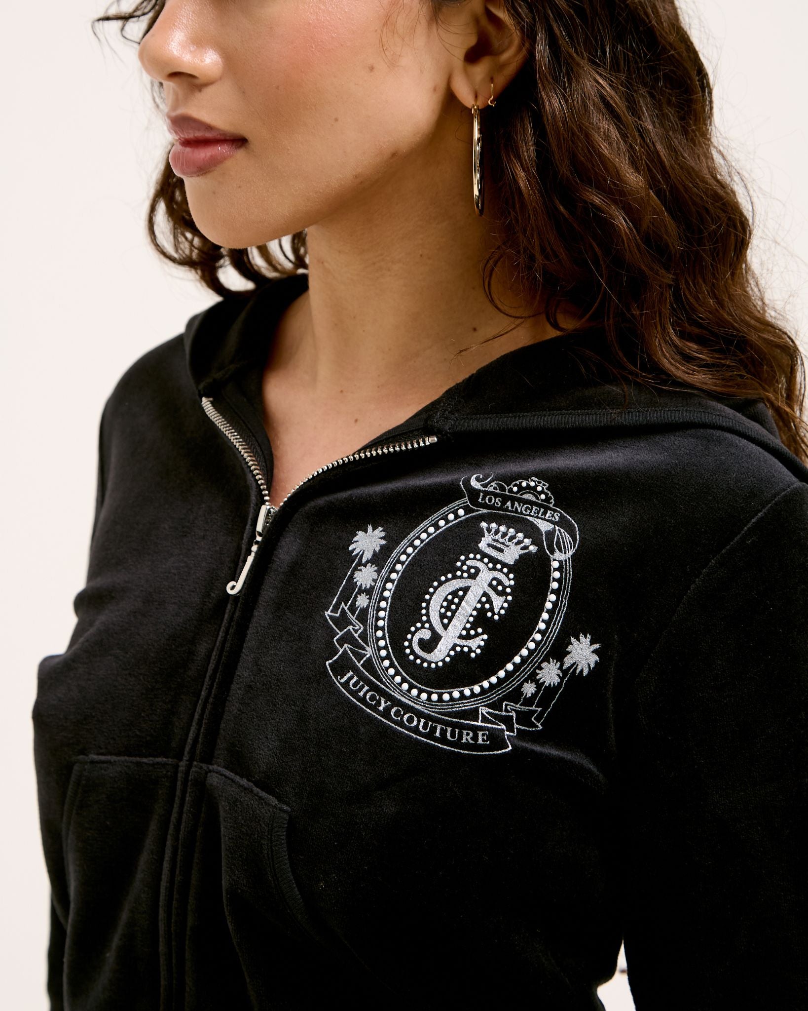 Heritage Palm Tree Crest Robyn Hoodie Black - Juicy Couture Scandinavia