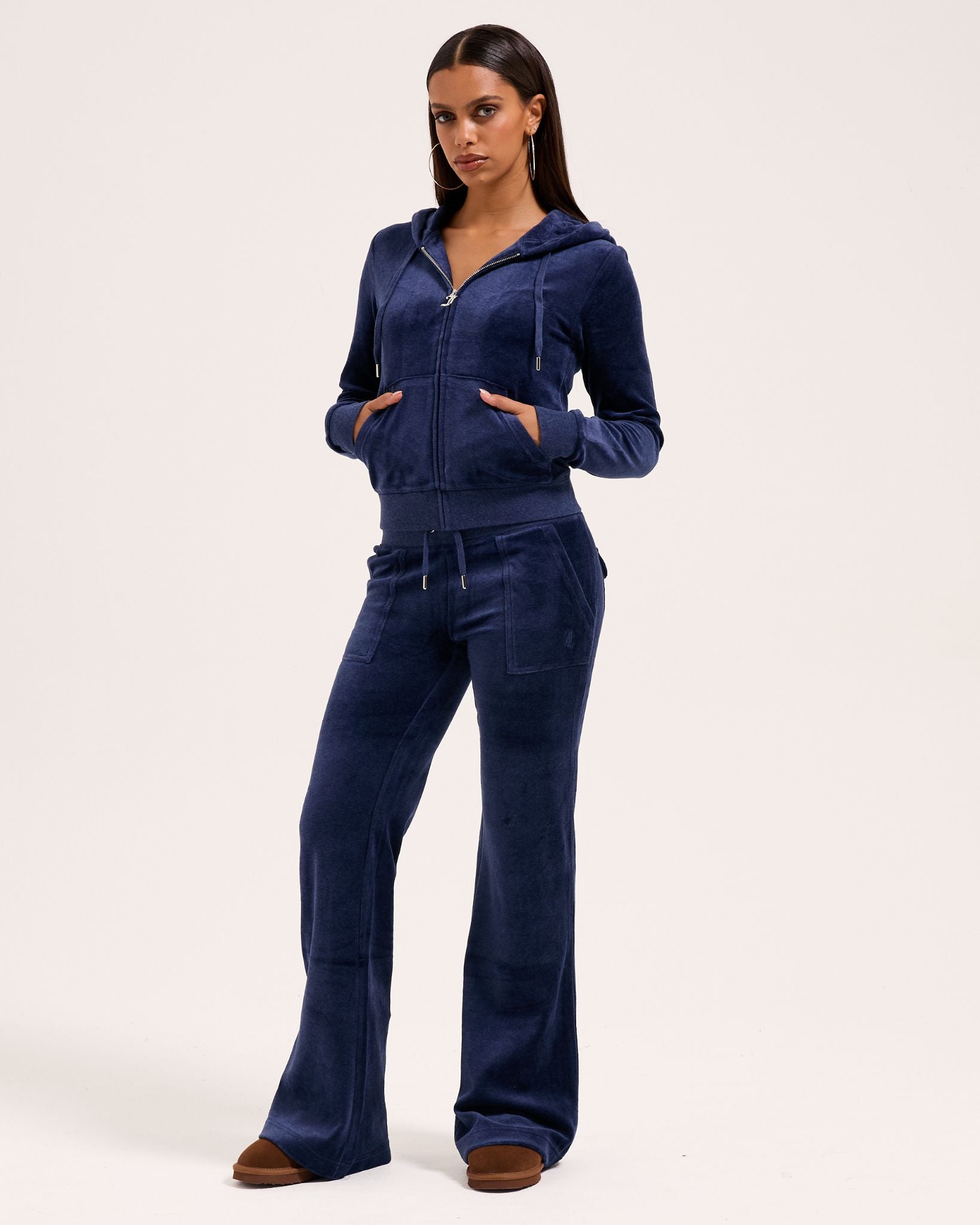 Classic Velour Robertson Zip Hoodie Dark Blue Marl - Juicy Couture Scandinavia