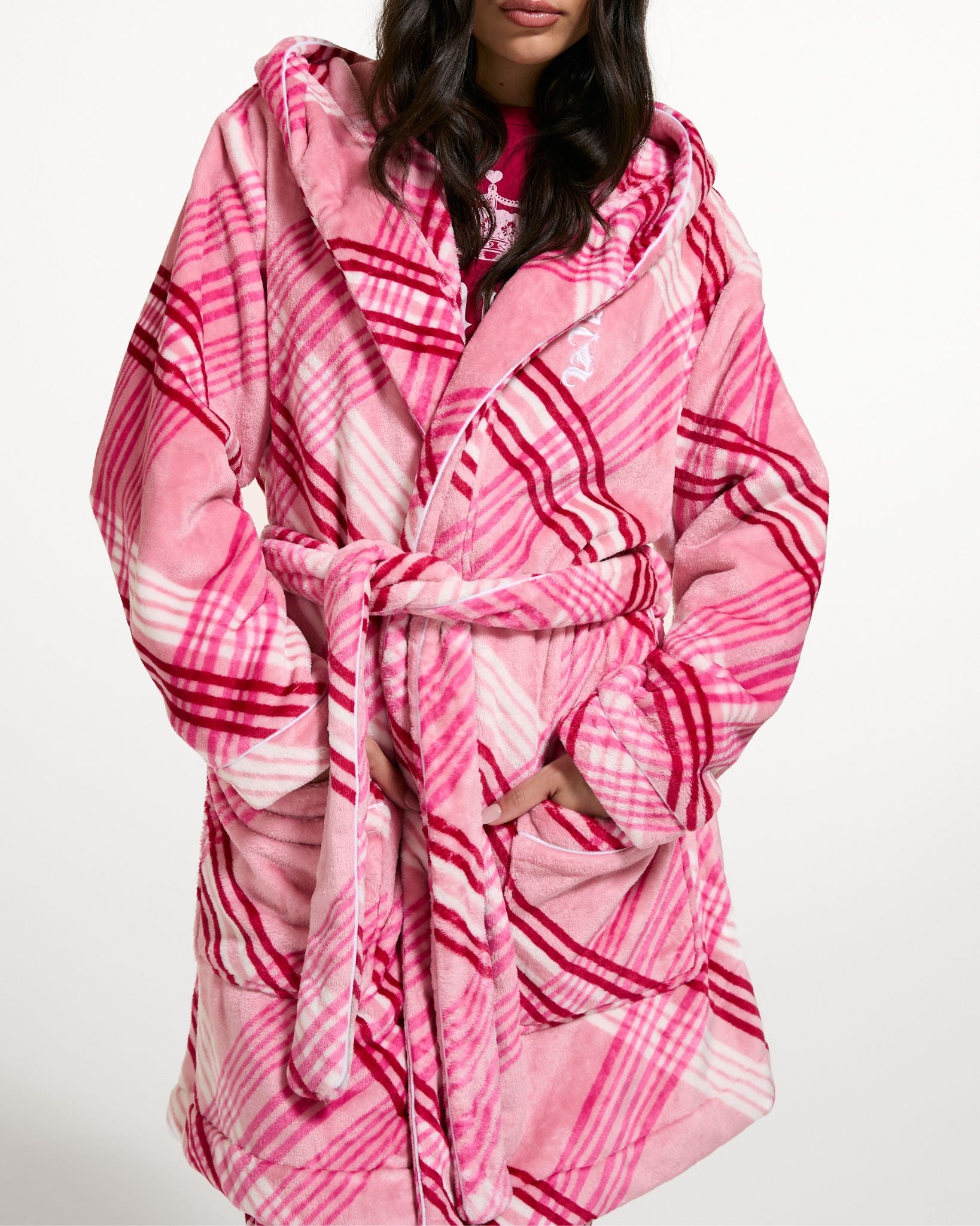 Lottie Check Plush Robe Pink Check