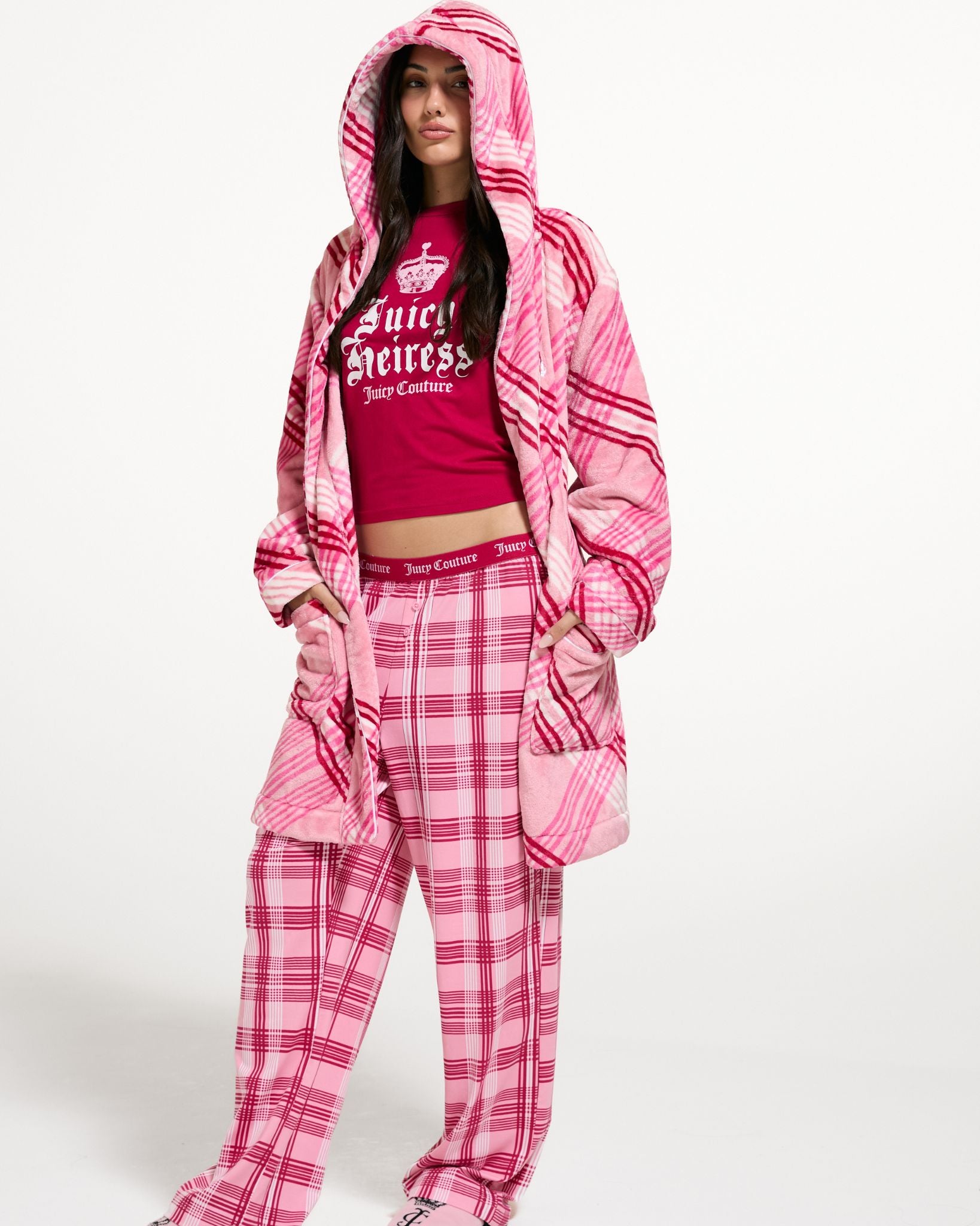 Lottie Check Plush Robe Pink Check