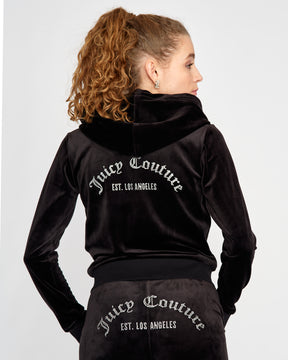 Classic Velour Arched Diamante Robertson Zip Hoodie Black - Juicy Couture Scandinavia