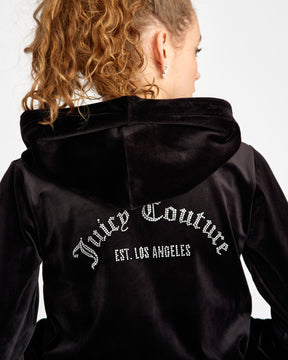 Classic Velour Arched Diamante Robertson Zip Hoodie Black - Juicy Couture Scandinavia