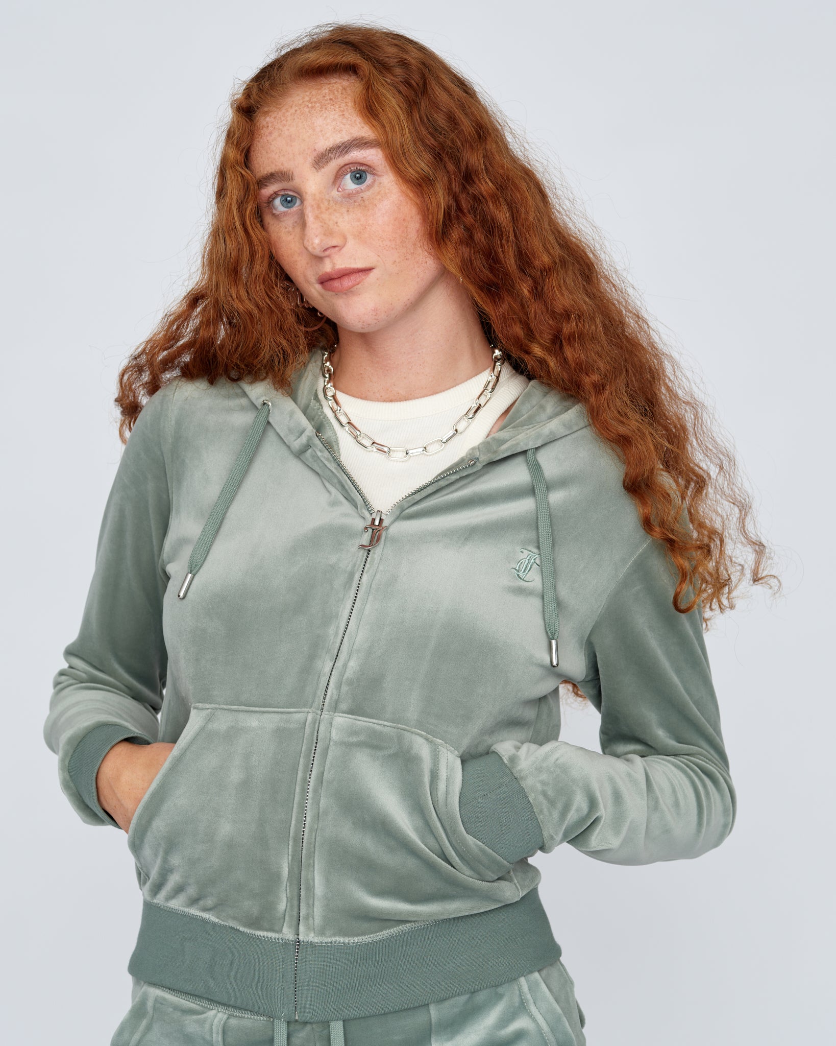 Classic Velour Robertson Zip Hoodie Chinois Green - Juicy Couture Scandinavia