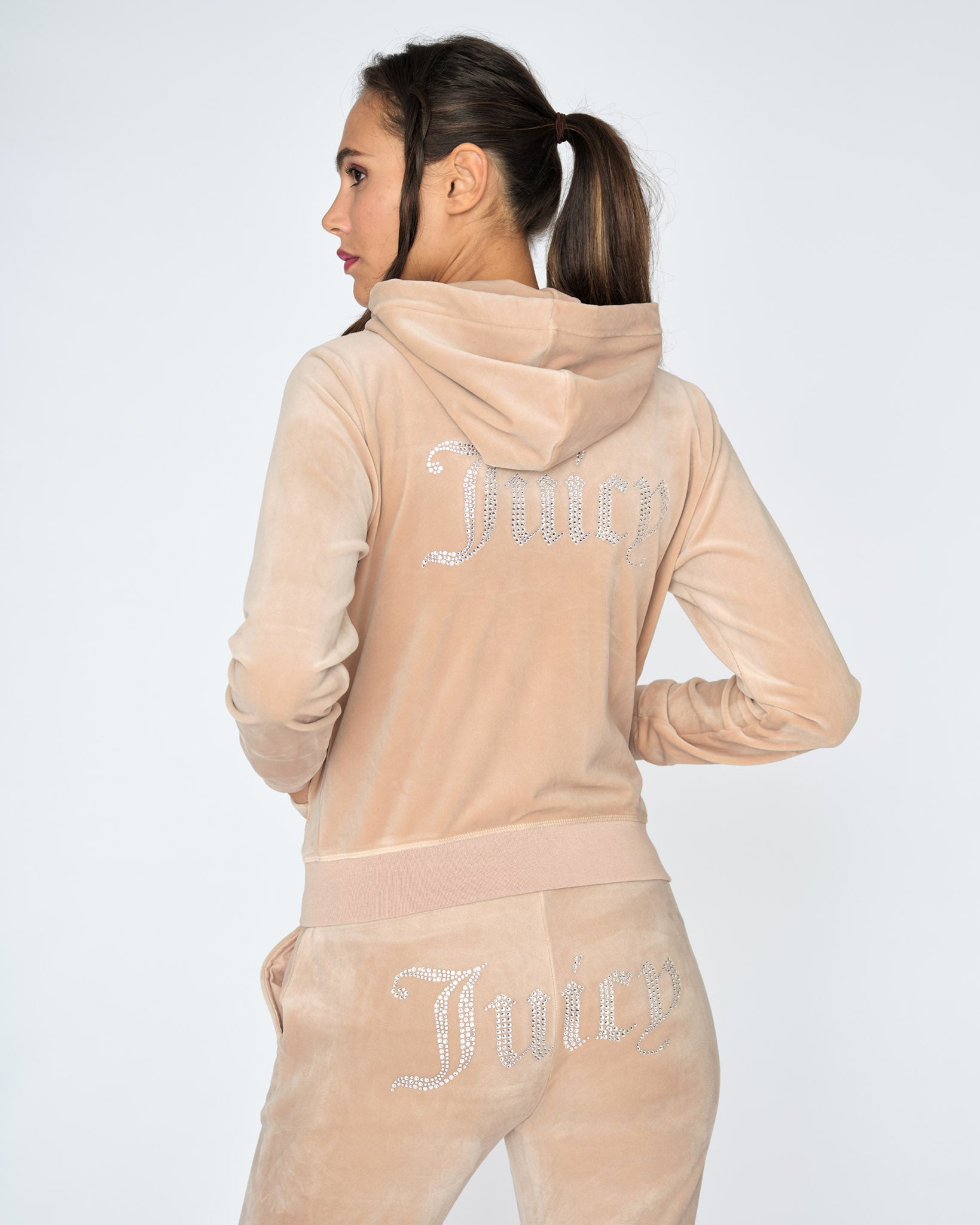 Classic Velour Diamante Robertson Zip Hoodie Warm Taupe - Juicy Couture Scandinavia