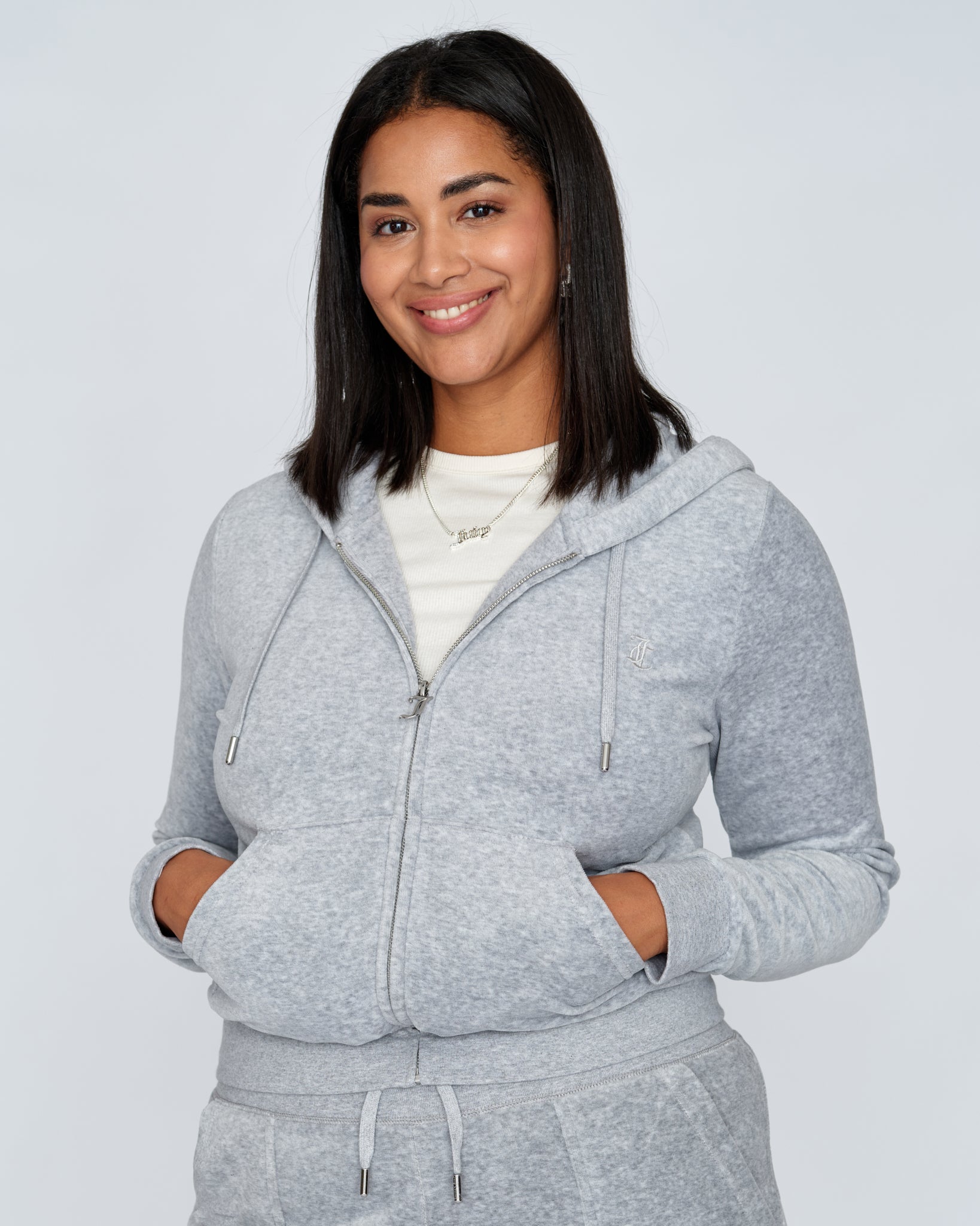 Classic Velour Robertson Zip Hoodie Silver Marl - Juicy Couture Scandinavia