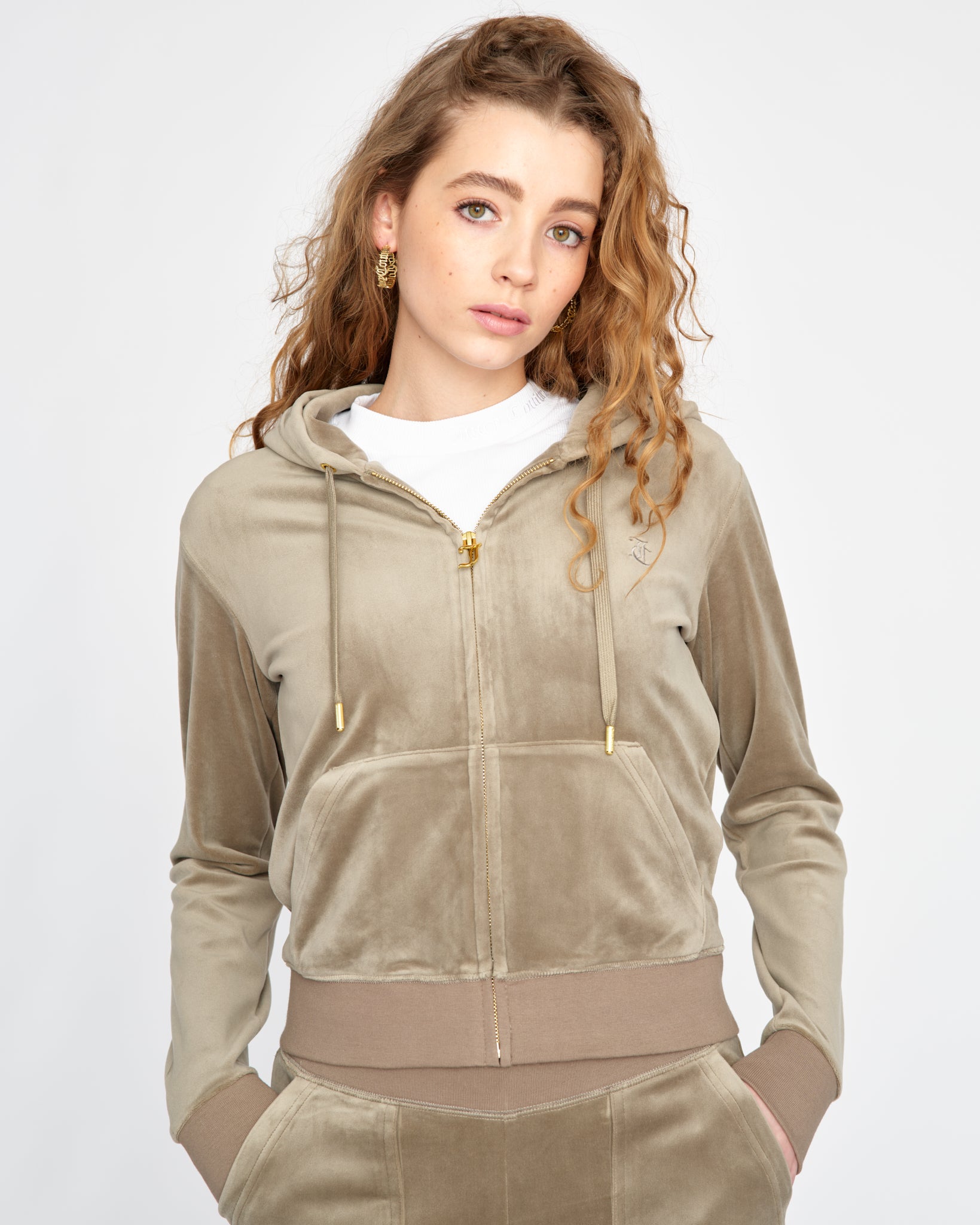Classic Velour Robertson Zip Hoodie Gold Vetiver - Juicy Couture Scandinavia